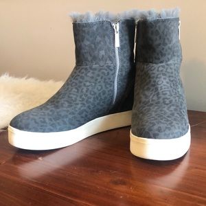 Grey leopard suede J/Slides wedge bootie